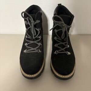 Sonoma Women Black Suede Lace Up Hiking Boots Lug‎ Sole Size 9 Medium